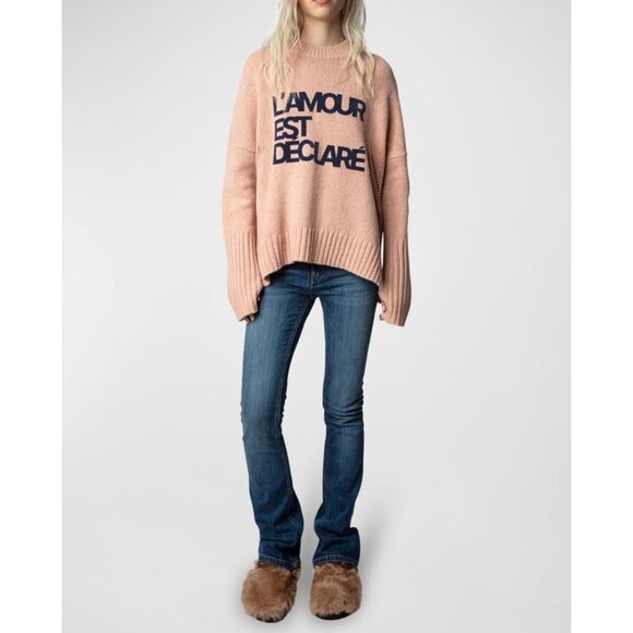 Zadig & Voltaire Malta Oversized Merino Wool Sweater In Blush Size Large - Picture 2 of 5